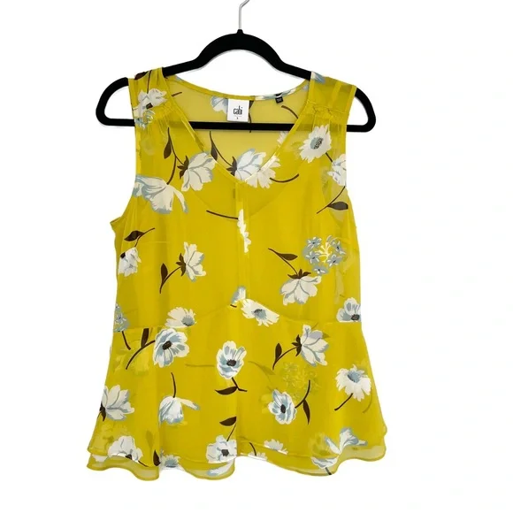 CAbi Yellow Floral V-Neck Top Size S - Picture 2 of 7